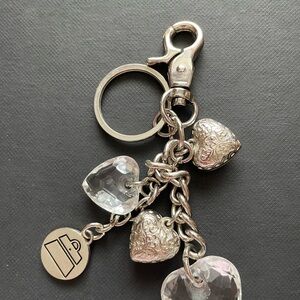Kathy Van Zeeland Silver and Clear Heart bag charm/ Keychain